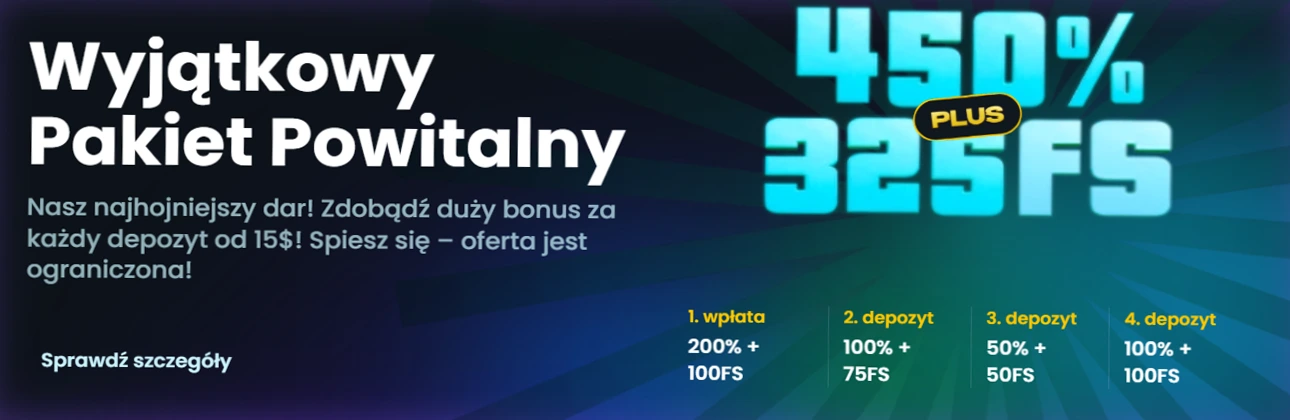 Pakiet powitalny 450% + 325 darmowych spinów